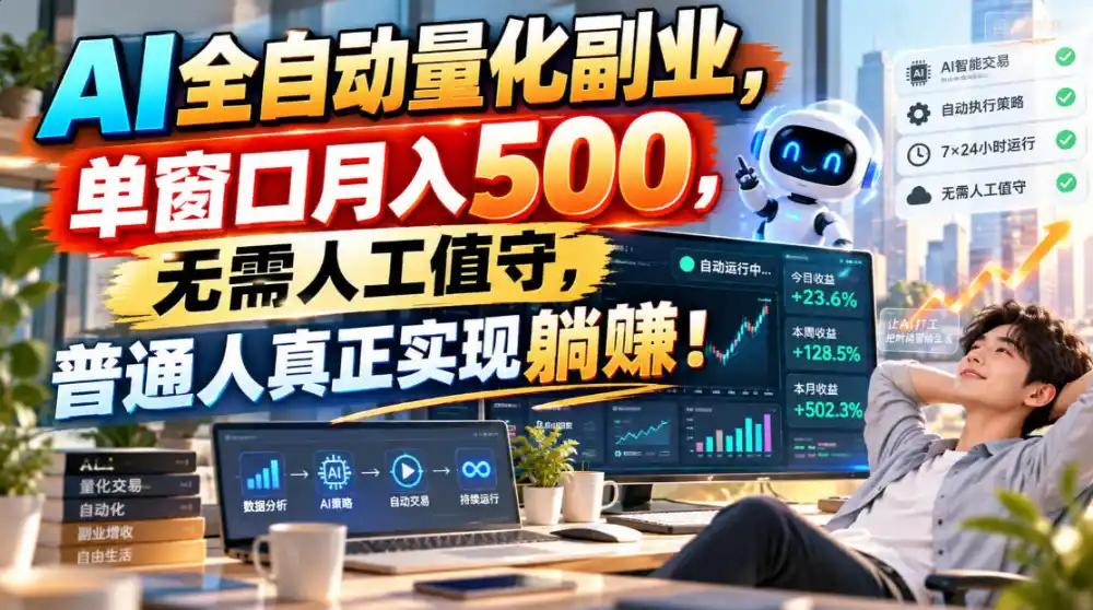 AI全自动量化副业，单窗口月入500，无需人工值守，普通人真正实现躺賺！-298资料