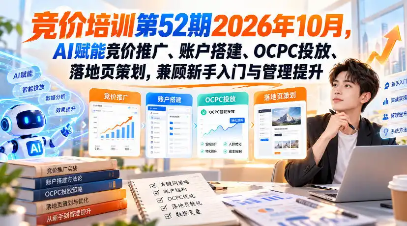 【无水印】竞价培训第52期2026年10月,AI赋能竞价推广、账户搭建、OCPC投放、落地页策划,兼顾新手入门与管理提升-298资料