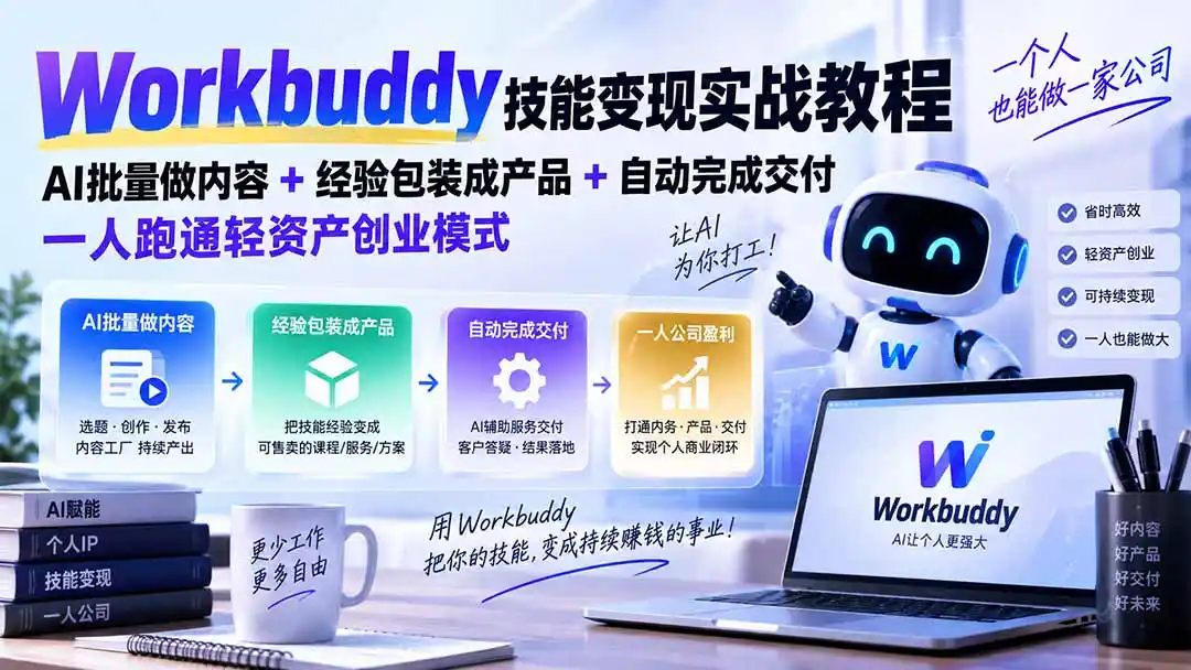 Workbuddy技能变现实战教程：AI批量做内容+经验包装成产品+自动完成交付，一人跑通轻资产创业模式-298资料