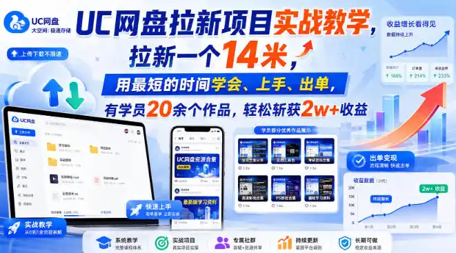 UC网盘拉新项目实战教学,拉新一个14米,用最短的时间学会、上手、出单,有学员20余个作品,轻松斩获2w+收益(更新1015)