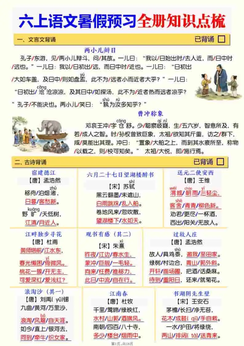 六上语文暑假预习全册知识点梳理-298资料
