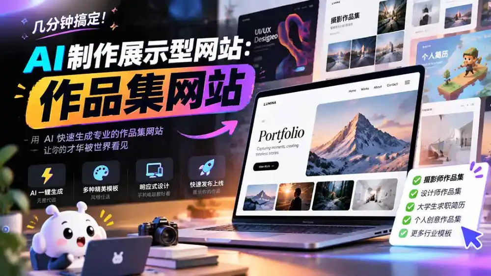 几分钟搞定，AI制作展示型网站制作：作品集网站，用AI快速生成专业的作品集网站，接单变现！-298资料