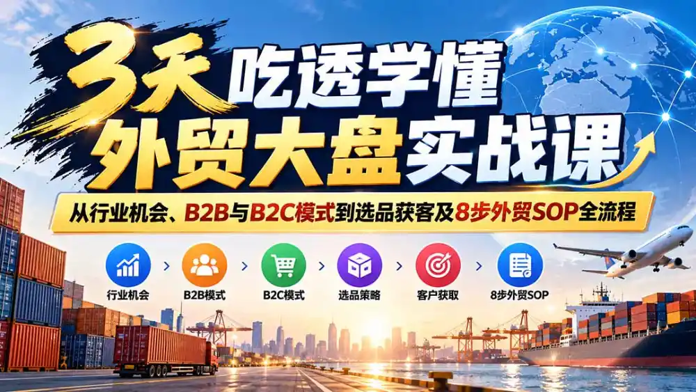 3天吃透学懂外贸大盘实战课：从行业机会、B2B与B2C模式到选品获客及8步外贸SOP全流程-298资料
