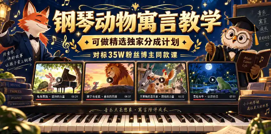钢琴动物寓言教学，可做精选独家分成计划，对标35W粉丝博主同款课-298资料
