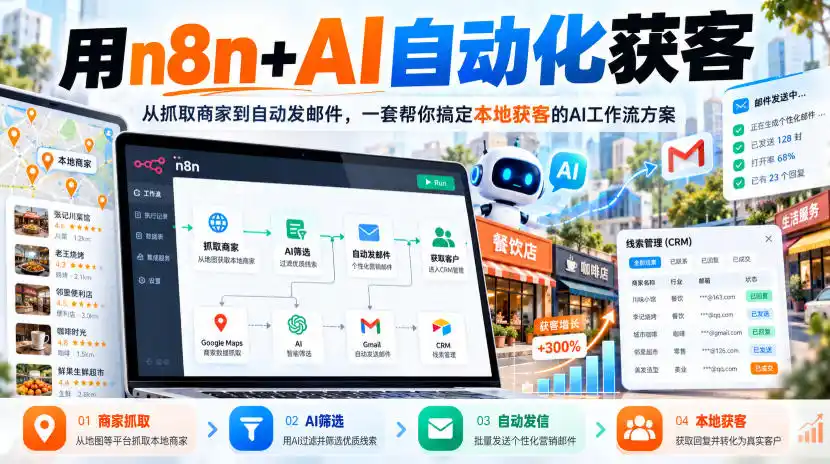 【无水印】用n8n+AI自动化获客,从抓取商家到自动发邮件,一套帮你搞定本地获客的AI工作流方案【原创双语字幕】