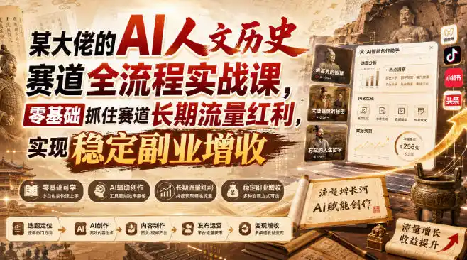 某大佬的AI人文历史赛道全流程实战课，零基础抓住赛道长期流量红利，实现稳定副业增收(更新)-298资料