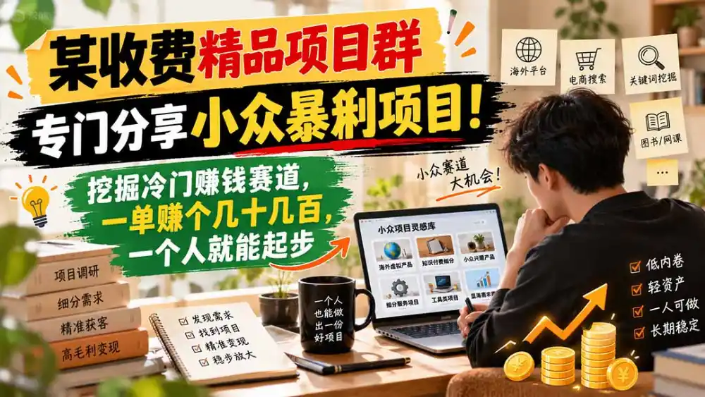 某收费精品项目群，专门分享小众暴俐项目！挖掘冷门赚钱赛道，一单赚个几十几百，一个人就能起步-298资料