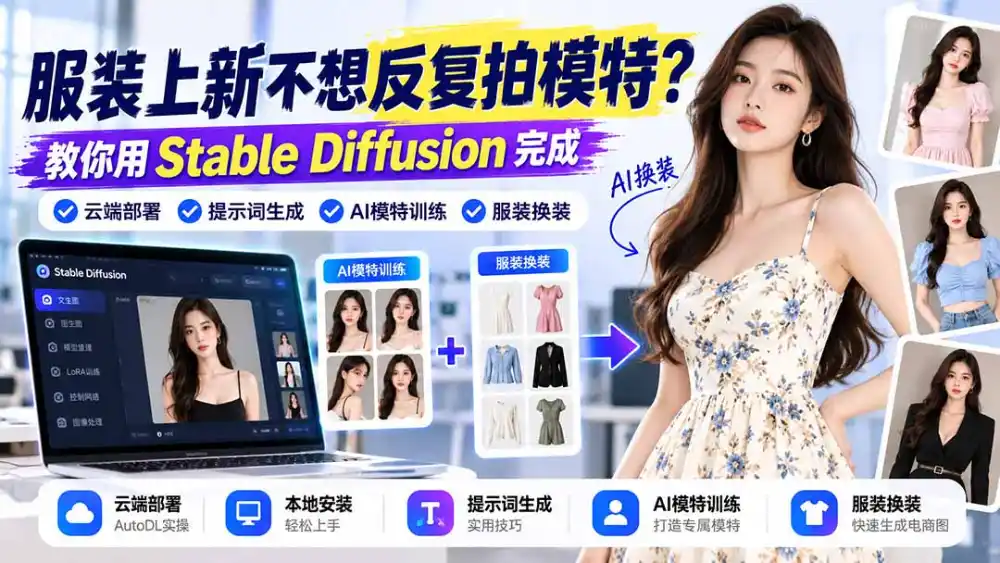 服装上新不想反复拍模特？教你用Stable Diffusion完成云端部署、提示词生成、AI模特训练与换装-298资料