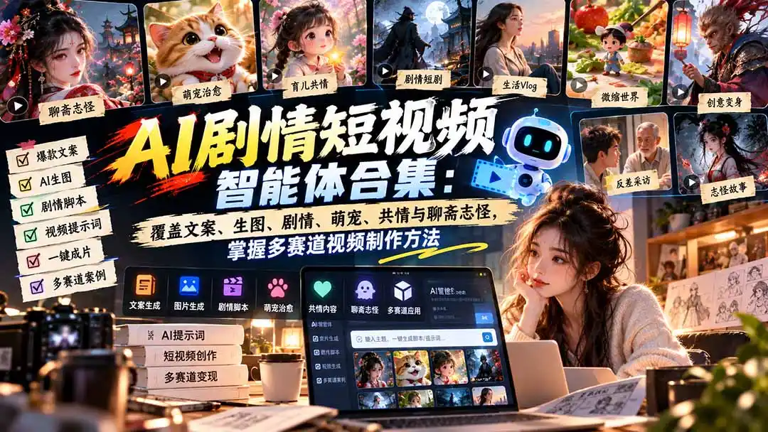 【无水印】AI剧情短视频智能体合集：覆盖文案、生图、剧情、萌宠、共情与聊斋志怪，掌握多赛道视频制作方法-298资料