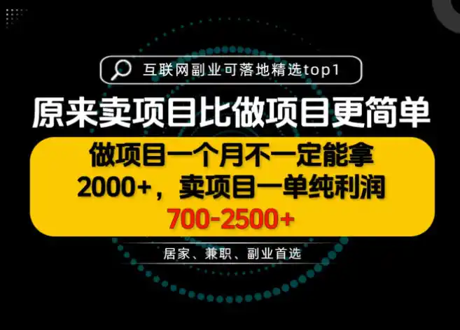 一单利润700-2.5K+,为什么我们要卖项目而不是做项目,我们普通人应该怎样开始?【揭秘】-298资料