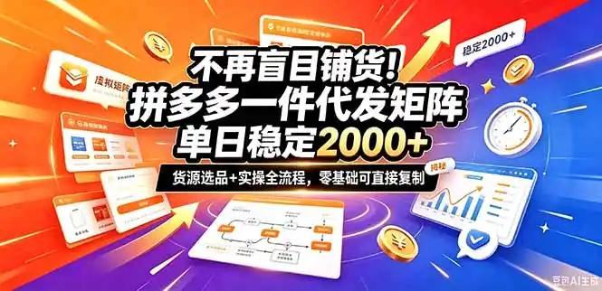 不再盲目铺货！拼多多一件代发矩阵落地攻略，提供优质货源店铺运营全流程，零基础可直接复制-298资料