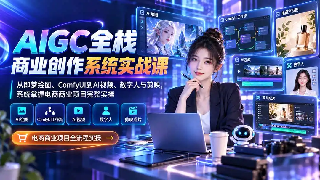 AIGC全栈商业创作系统实战课-无水印:从即梦绘图、ComfyUI到AI视频、数字人与剪映,系统掌握电商商业项目完整实操-298资料