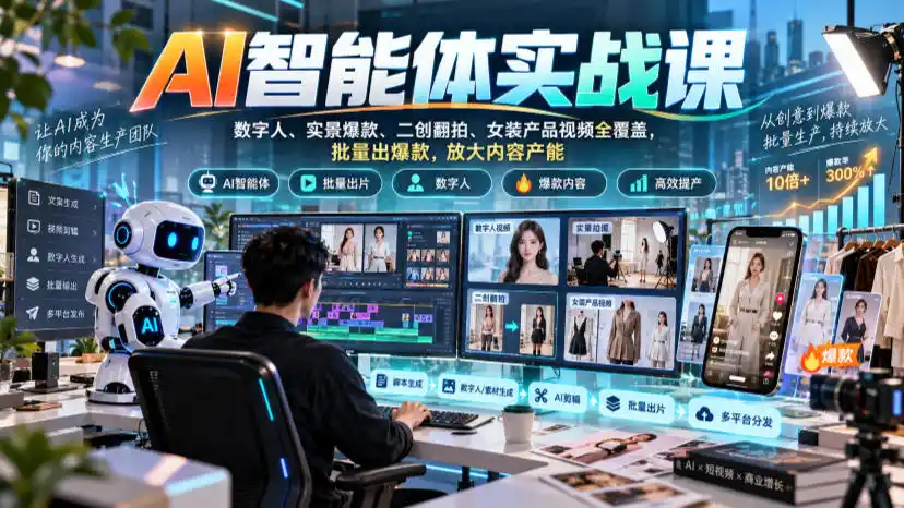 AI智能体实战课，数字人、实景爆款、二创翻拍、女装产品视频全覆盖，批量出爆款，放大内容产能-298资料