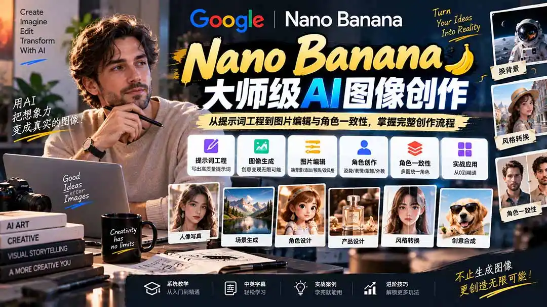 【无水印】Nano Banana大师级AI图像实战课：从提示词工程到图片编辑与角色一致性，掌握完整创作流程-298资料