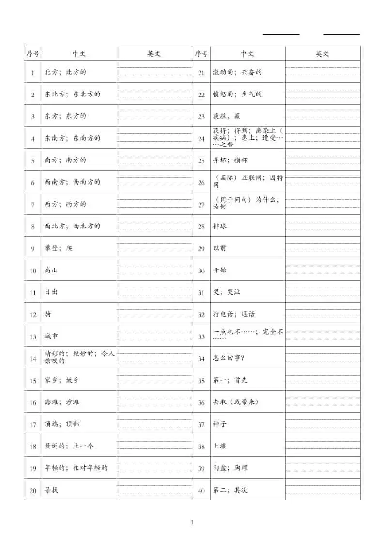 26秋六上英语人教精通版单词默写-298资料