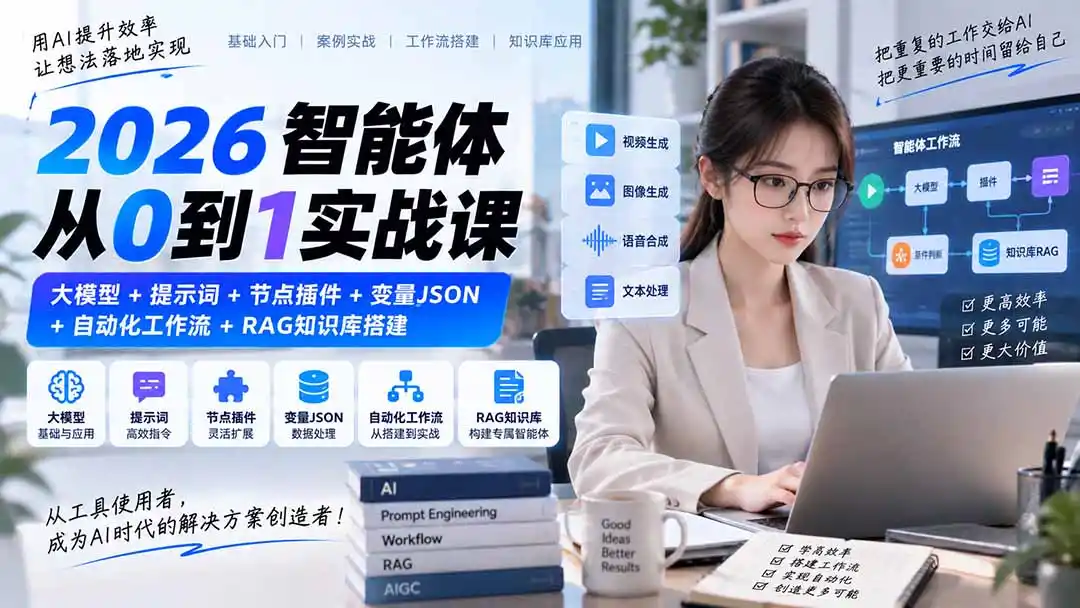 2026智能体从0到1实战课|大模型+提示词+节点插件+变量JSON+自动化工作流+RAG知识库搭建-298资料