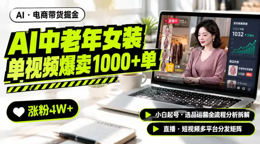 AI中老年服装带货赛道新玩法，一个视频卖出1000多单涨粉4W+，小白起号选品运营全流程分析拆解-298资料