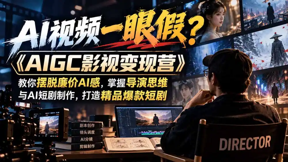 【无水印】AI视频一眼假？《AIGC影视变现营》教你摆脱廉价AI感，掌握导演思维与AI短剧制作，打造精品爆款短剧-298资料