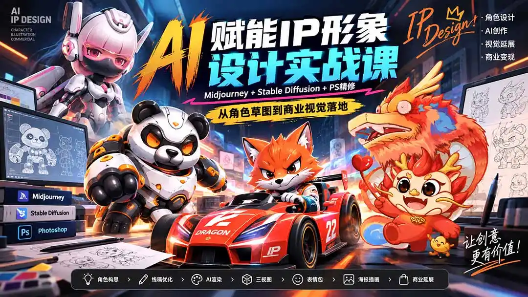AI赋能IP形象设计实战课-无水印：Midjourney+Stable Diffusion+PS精修，从角色草图到商业视觉落地-298资料