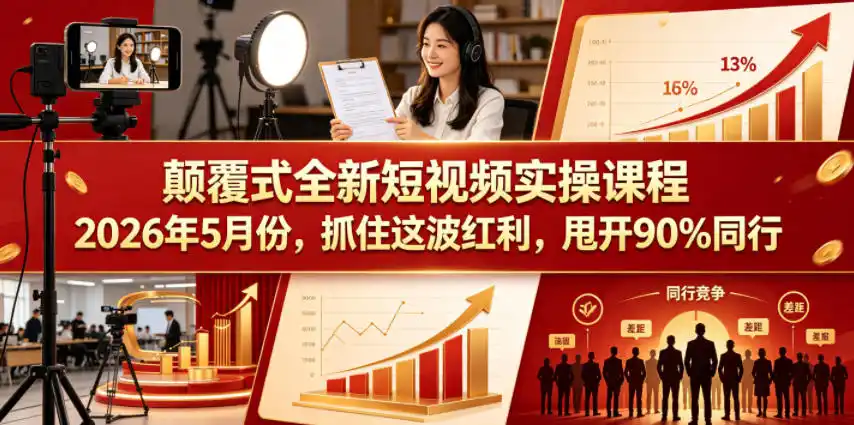 颠覆式全新短视频实操课程,抓住这波红利,甩开90%同行(更新2026年9月份)-298资料