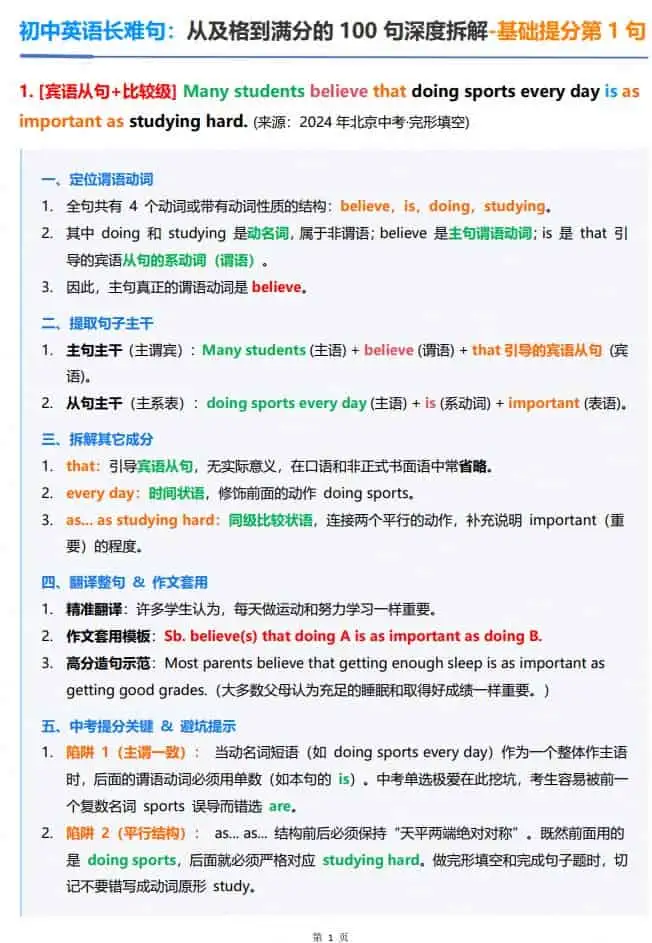 初中英语长难句100 句深度解析-298资料