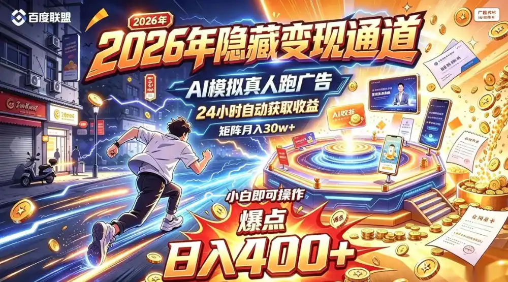 2026年别死磕自媒体，隐藏变现通道，AI模拟真人自动跑广告，小白即可操作，日入400+，矩阵月入可达到30w+【揭秘】-298资料