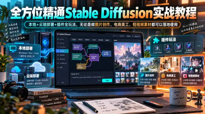 全方位精通Stable Diffusion实战教程|本地+云端部署+插件全玩法,无论是做图片创作、电商美工、短视频素材都可以落地使用-298资料