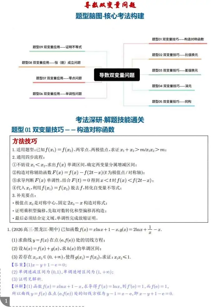 导数双变量问题9种常见考法归类–2027高考数学-298资料