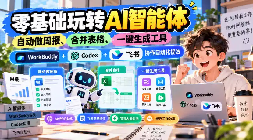 【无水印】零基础玩转AI智能体,自动做周报、合并表格、一键生成工具,WorkBuddy+Codex + 飞书协作自动化提效