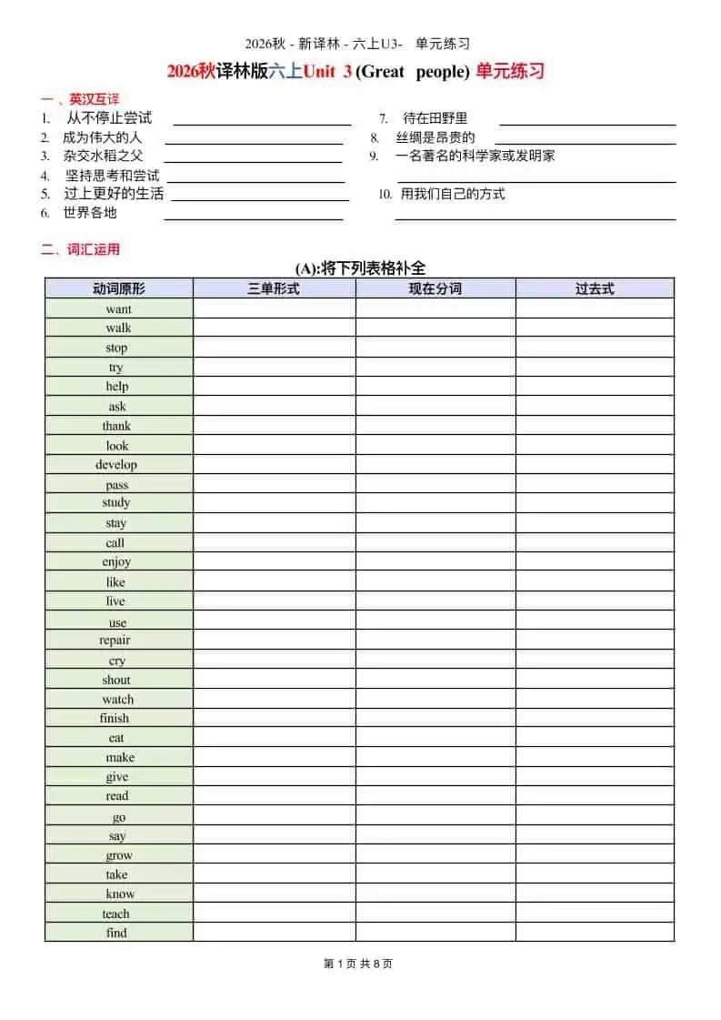 六年级上册译林版英语Unit3单元练习2-298资料