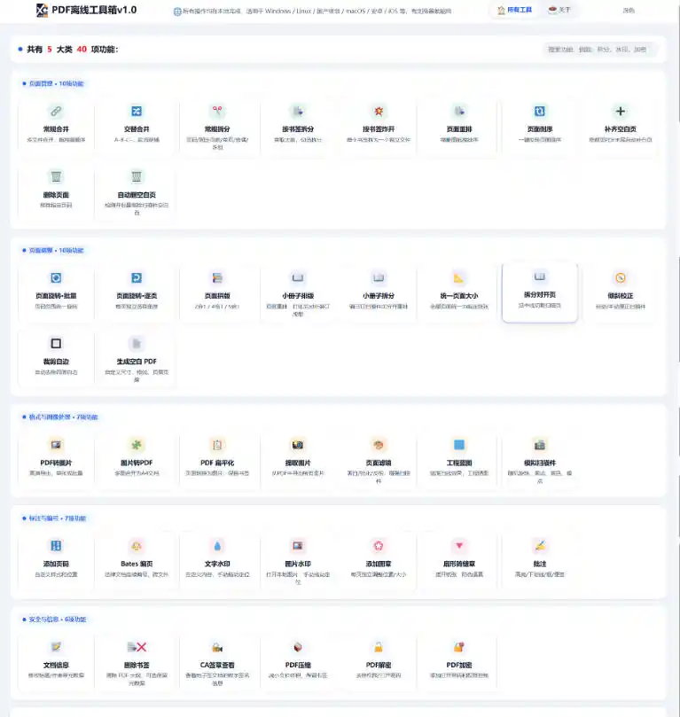 免费PDF工具箱！4MB离线运行，40+功能，合并拆分压缩加密全搞定！