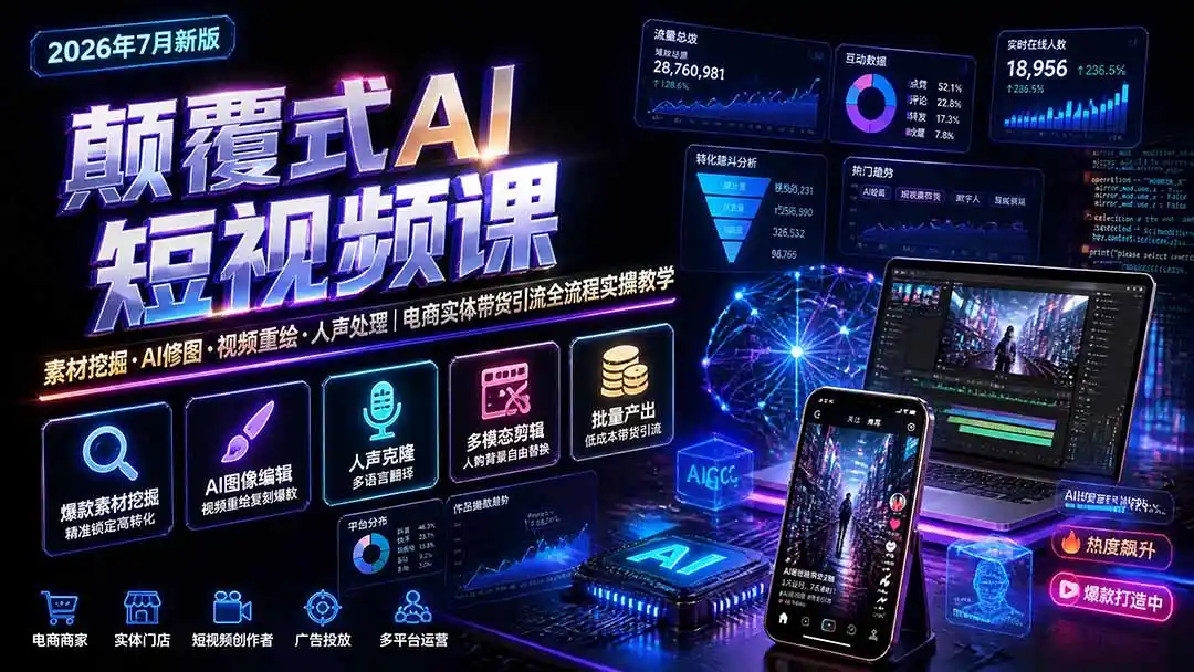 颠覆式AI短视频课-更新|素材挖掘,AI修图,视频重绘,人声处理|电商实体带货引流全流程实操教学-298资料