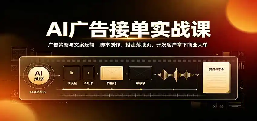 AI广告接单实战:广告策略与文案逻辑,脚本创作,搭建落地页,开发客户拿下商业大单-298资料