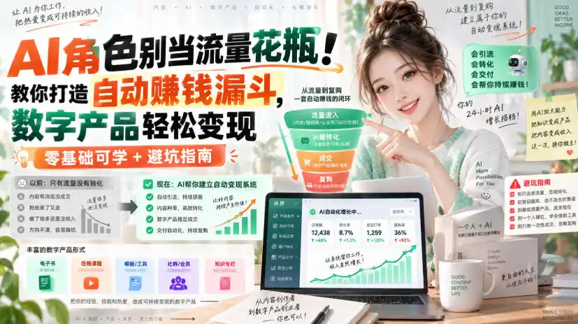 AI角色别当流量花瓶！教你打造自动賺钱漏斗，数字产品轻松变现(零基础可学+避坑指南)【原创双语字幕】-298资料