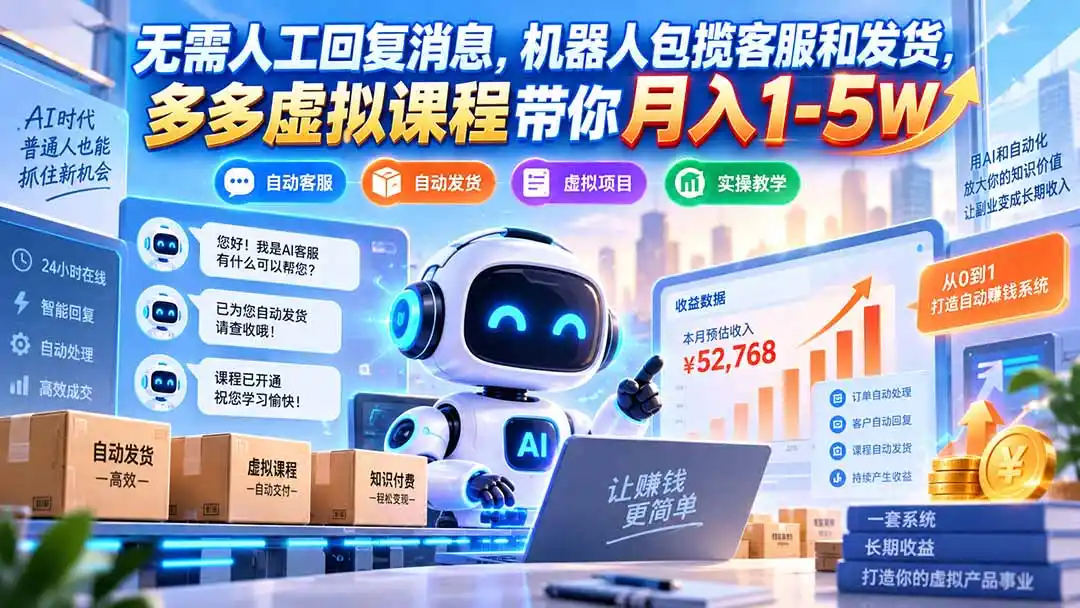 无需人工回复消息,机器人包揽客服和发货,多多虚拟课程带你月入1-5W-298资料