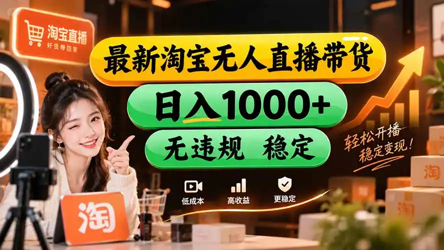 【新技术】淘宝无人直播,独家,日入2K+,无封号,可矩阵,长期稳定-298资料