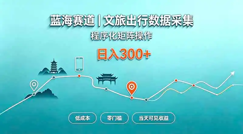 蓝海赛道 文旅出行数据采集 程序化矩阵操作 低成本 零门槛 当天可见收益 日入300+-298资料
