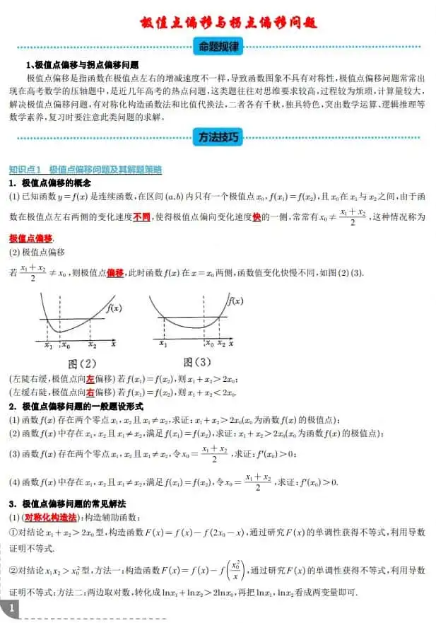 极值点偏移与拐点偏移问题–2027高考数学-298资料