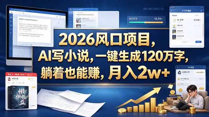 2026 风口项目,AI 写小说,一键生成 120 万字,躺着也能赚,月入 2w +-298资料