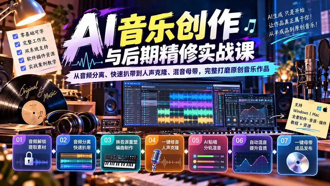AI音乐创作与后期精修实战课：从音频分离、快速扒带到人声克隆、混音母带，完整打磨原创音乐作品-298资料