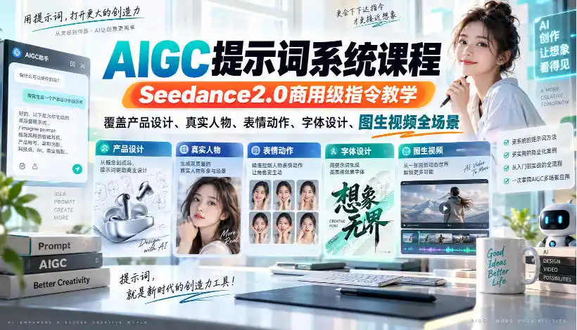 AIGC提示词系统课程，Seedance2.0商用级指令教学，覆盖产品设计、真实人物、表情动作、字体设计、图生视频全场景-298资料